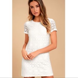 LOVE YOU FOR ETERNITY WHITE LACE SHIFT DRESS
